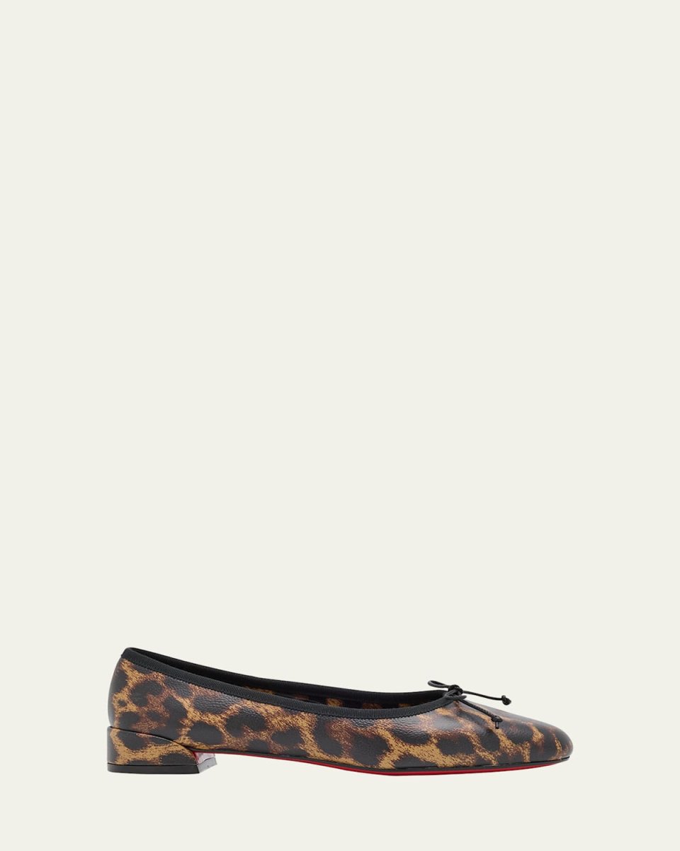 Sweetie Jane Leopard Bow Red Sole Ballerina Flats